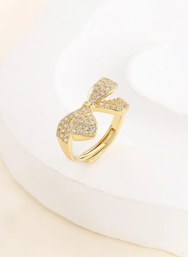 Take Two  Gold Tone Embellished Bow Adjustable Ring for Women | Best Price UAE