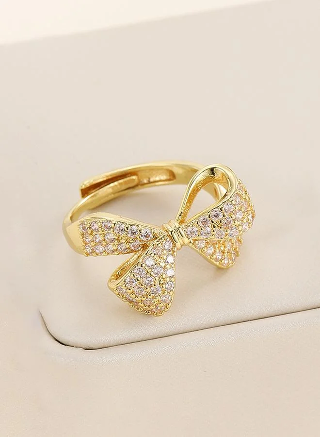 Take Two  Gold Tone Embellished Bow Adjustable Ring for Women | Best Price UAE