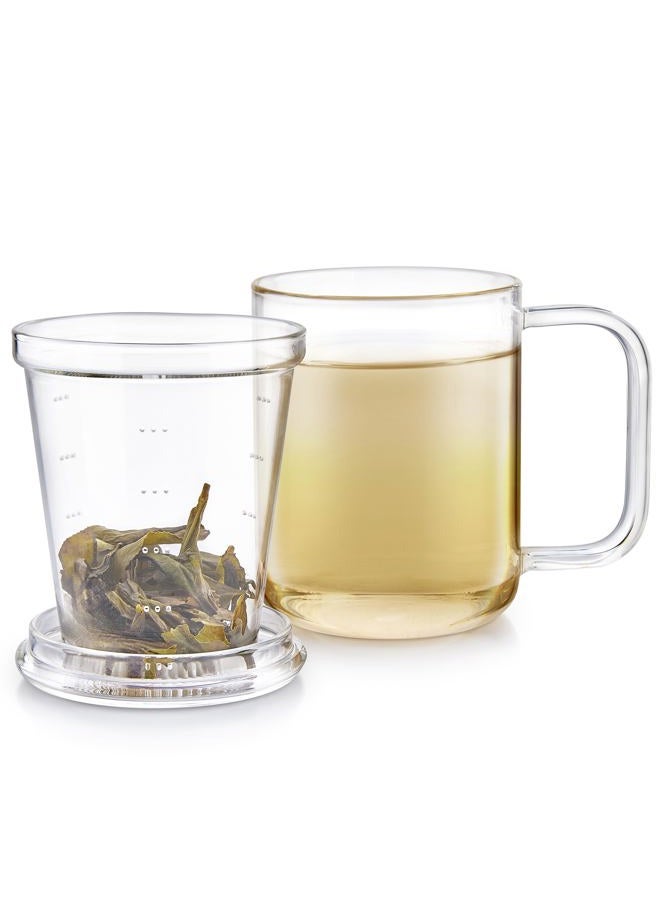 Teabloom Loose Tea Microdot Glass Mug with Lid – 12oz Single-Serve Borosilicate Glass Cup with Infuser for Hot and Cold Beverages - Image 1