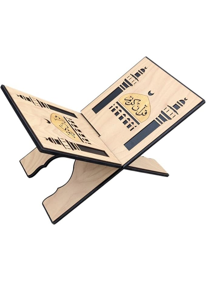 Wooden Quran Stand – Decorated with Laser-Engraved Islamic Patterns, Assembly Design in Various Shapes and Colors - Image 1