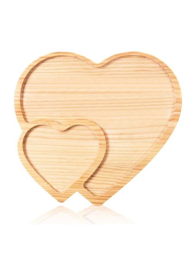 FOBSME Heart Shape Wooden Serving Tray Valentine's Day Wooden Platter Double-Heart Shape Charcuterie Board Pine Wooden Snack Dish Plate for Wedding Mother's Day Housewarming Present,12.6x12.6x0.59 - Image 1