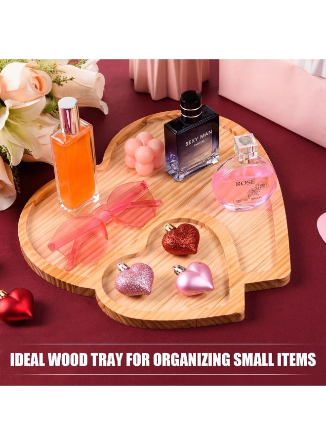 FOBSME Heart Shape Wooden Serving Tray Valentine's Day Wooden Platter Double-Heart Shape Charcuterie Board Pine Wooden Snack Dish Plate for Wedding Mother's Day Housewarming Present,12.6x12.6x0.59 - Image 5