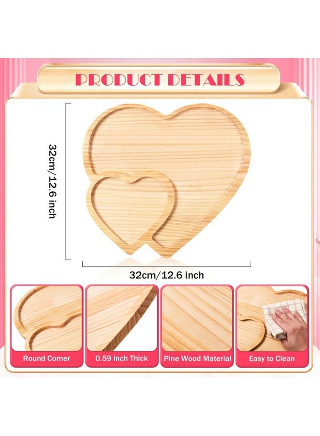 FOBSME Heart Shape Wooden Serving Tray Valentine's Day Wooden Platter Double-Heart Shape Charcuterie Board Pine Wooden Snack Dish Plate for Wedding Mother's Day Housewarming Present,12.6x12.6x0.59 - Image 2