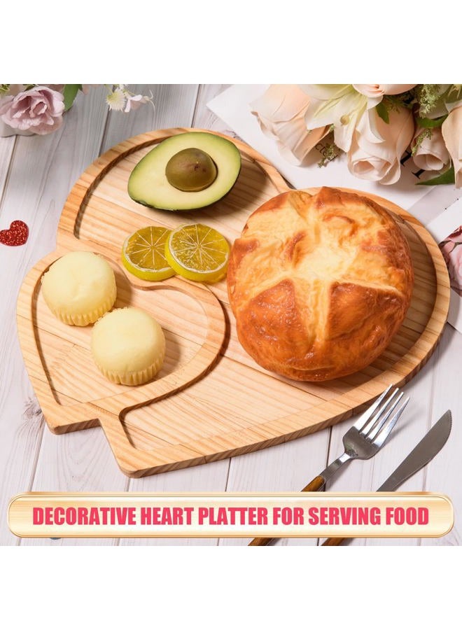 FOBSME Heart Shape Wooden Serving Tray Valentine's Day Wooden Platter Double-Heart Shape Charcuterie Board Pine Wooden Snack Dish Plate for Wedding Mother's Day Housewarming Present,12.6x12.6x0.59 - Image 3