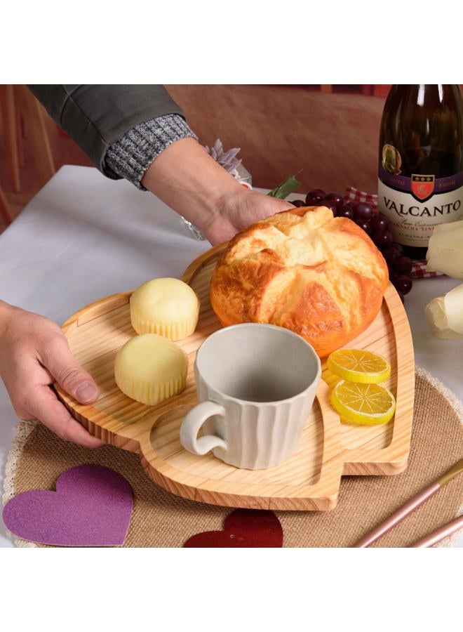 FOBSME Heart Shape Wooden Serving Tray Valentine's Day Wooden Platter Double-Heart Shape Charcuterie Board Pine Wooden Snack Dish Plate for Wedding Mother's Day Housewarming Present,12.6x12.6x0.59 - Image 4
