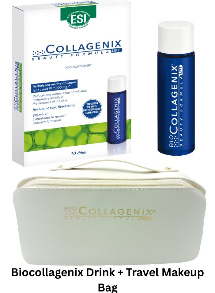 اي اس آي مشروب كولاجين بيوكولاجينيكس ٣٠ مل × ١٠ مع فيتامين سي والزنك والنحاس ومضادات الأكسدة | مع حقيبة مستحضرات تجميل للسفر لتخزين منتجات العناية بالبشرة | تركيبة مضادة للشيخوخة لتقليل التجاعيد وتعزيز الترطيب وتحسين مرونة البشرة. - Image 1