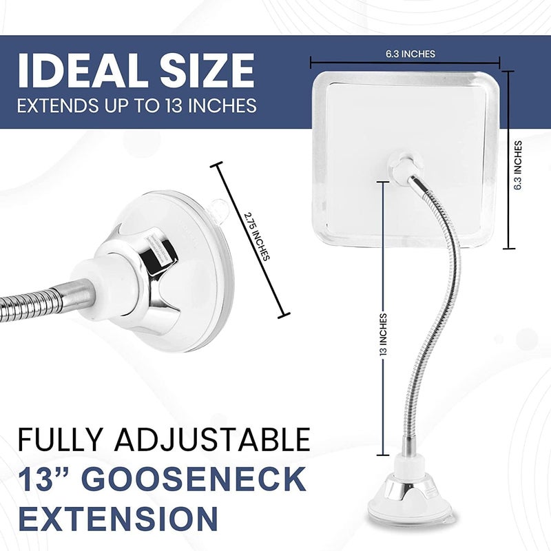 Mirrorvana MIRRORVANA Flexible Fogless Shower Mirror for Bathroom Shaving with Height Adjustable Gooseneck Extension, 360° Swivel and Upgraded Suction Cup - Shatterproof 6.3" x 6.3" Surface  - Image 4