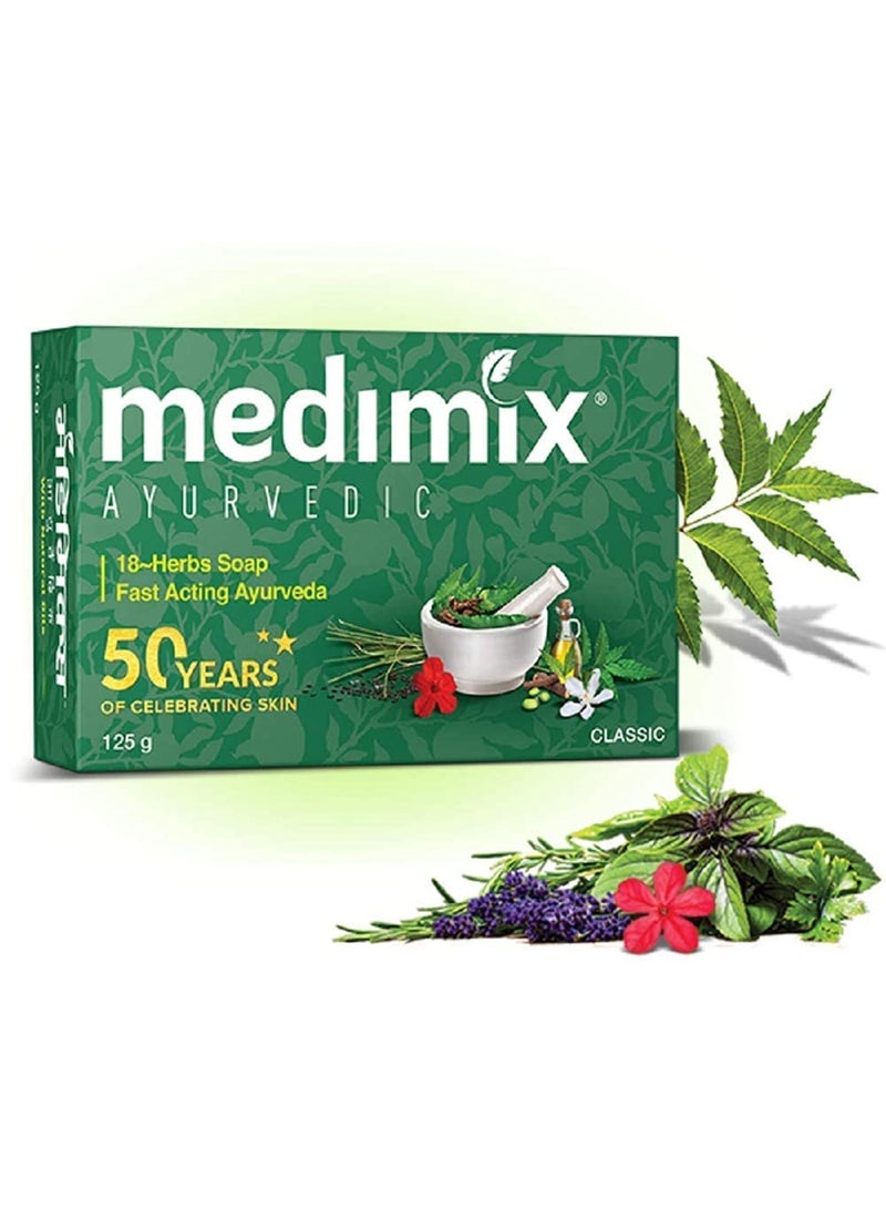 Medimix Ayurvedic Classic 18-Herbs Soap for Clear & Glowing Skin - 125g (Pack of 1) - Image 1