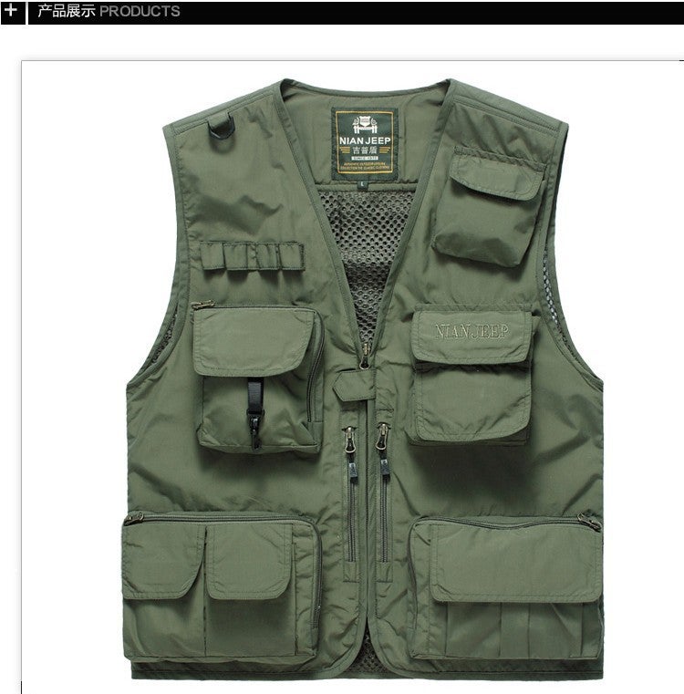 Summer New Mens Casual Outdoor Removable Multifunctional Multi-flap Pocket Pants Journalist Travel Photography Mesh Quick Dry Waistcoat Blue - Image 4