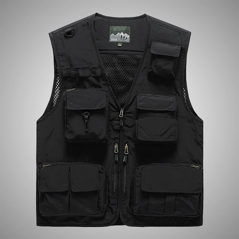 Summer New Mens Casual Outdoor Removable Multifunctional Multi-flap Pocket Pants Journalist Travel Photography Mesh Quick Dry Waistcoat Blue - Image 5