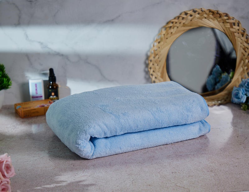 Fezora® Microfiber Towels for Bath | Towels for Bath Large Size | Bath Towel- Super & Absorbent with Hook Quick Dry | 500 GSM | 1 Piece Bath Towel for Men/Women 70 cms x 140 cms (Light Blue) - Image 2