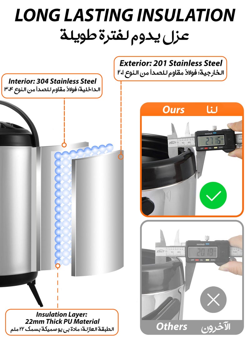 DBLEW Beverage Dispenser Thermos Hot And Cold Drinks for Coffee Water Milk Tea Double Layer Insulation Bucket 10 Litre Drinkware for Home Kitchen Cafe Offices Outdoor Activities Travel Kettle - Image 5