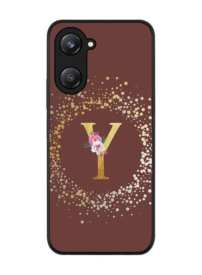 Stylizedd Rugged Black edge case for Vivo Y28s 5G / Vivo Y18 4G /Vivo Y03 4G Case Cover- Custom Monogram Initial Letter Floral Pattern Alphabet - Y (Brown) - Image 1