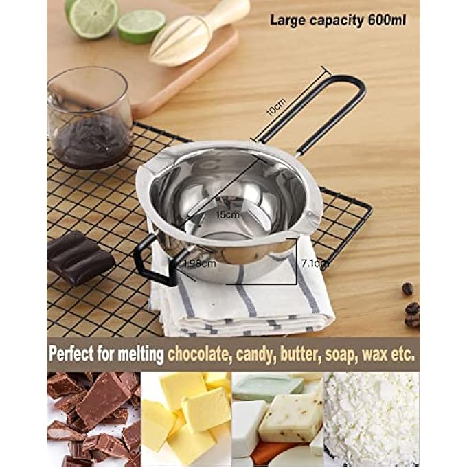 ريحني مجموعة وعاء ذوبان مزدوج الغلاية من علبة مزدوجة مع ملعقة سيليكون لإذابة شمع صابون الشوكولاتة، شموع 600 مل و1600 مل - Image 3