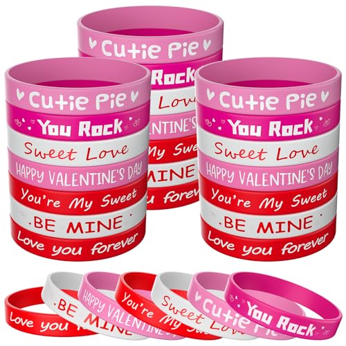 Morcheiong 42 Pieces Valentines Day Party Favors Rubber Bracelets Pink Red Classic Silicone Wristbands for Kids Adults Valentines Day Party Decorations - Image 1