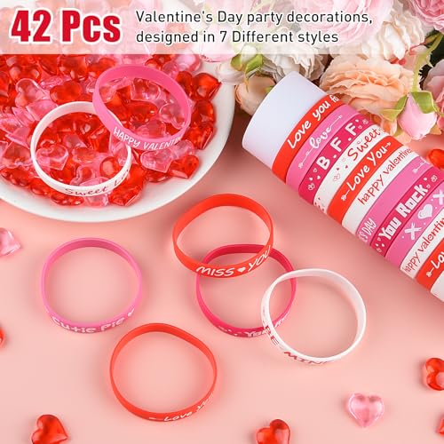 Morcheiong 42 Pieces Valentines Day Party Favors Rubber Bracelets Pink Red Classic Silicone Wristbands for Kids Adults Valentines Day Party Decorations - Image 5