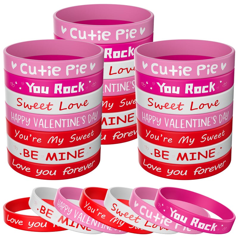 Morcheiong 42 Pieces Valentines Day Party Favors Rubber Bracelets Pink Red Classic Silicone Wristbands for Kids Adults Valentines Day Party Decorations - Image 3
