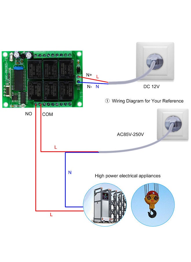 Generic - 433Mhz DC 12V 6CH Channel Universal 10A Relay Wireless RF Remote Control Switch Receiver Module and 1PCS 6 Key RF 433 Mhz Transmitter Fixed Code (2262 Chip) Remote Controls Smart Home Automation - Image 1