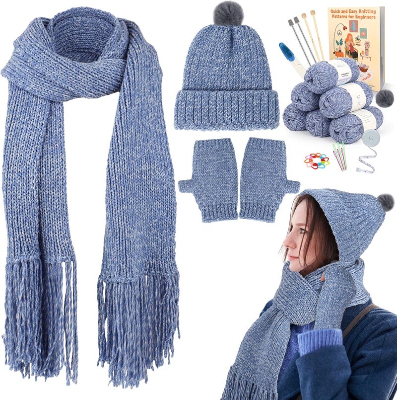 Coopay Coopay Knitting Kit for Beginners Complete Knitting Kits Learn to Knit Hat Scarf Glove Knitting Starter Kit for Adults WYarn Knitting Set WStepbyStep Instruction Tutorial 4PCS Knitting Needles  - Image 1