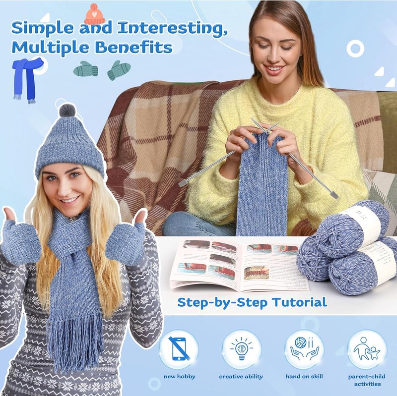 Coopay Coopay Knitting Kit for Beginners Complete Knitting Kits Learn to Knit Hat Scarf Glove Knitting Starter Kit for Adults WYarn Knitting Set WStepbyStep Instruction Tutorial 4PCS Knitting Needles  - Image 3