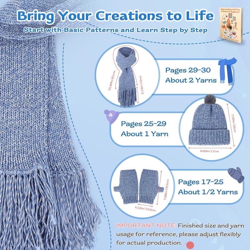 Coopay Coopay Knitting Kit for Beginners Complete Knitting Kits Learn to Knit Hat Scarf Glove Knitting Starter Kit for Adults WYarn Knitting Set WStepbyStep Instruction Tutorial 4PCS Knitting Needles  - Image 5
