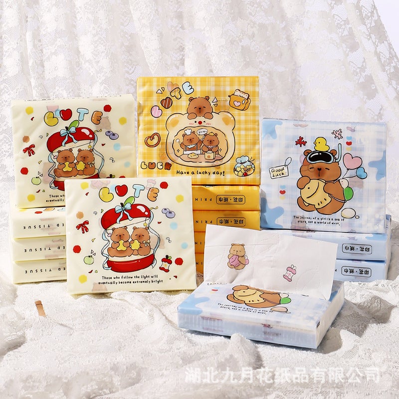 30 Pack Portable Printed Paper Towels Raw Wood Pulp Wet Water Drawable Paper Students Children Flexible Cartoon Artistic Facial Tissue - Image 1