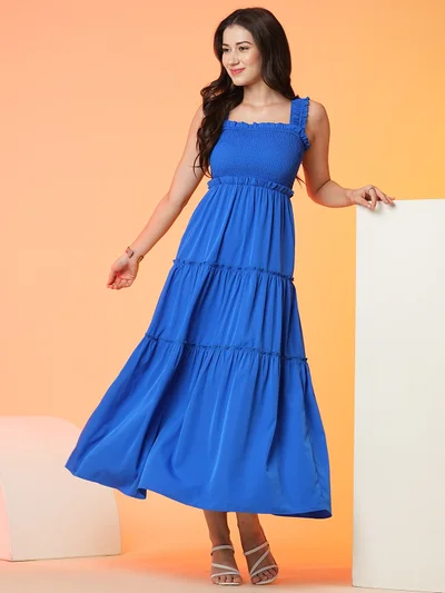 globus Women Smocked Tiered Fit & Flare Maxi Dress