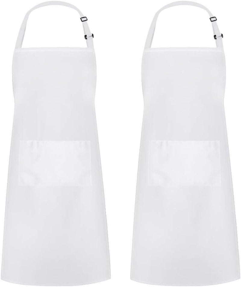 Syntus 2 Pack Adjustable Bib Apron Waterdrop Resistant with 2 Pockets Cooking Kitchen Aprons for BBQ Drawing, Women Men Chef, White - Image 1