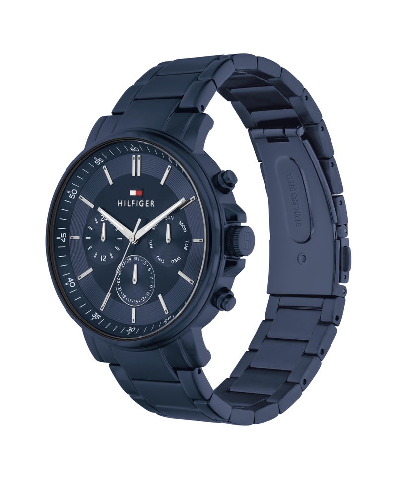 TOMMY HILFIGER ساعة رجالية مستديرة متعددة الوظائف بحالة من الفولاذ الأزرق المطلي بالأيونات - Image 1