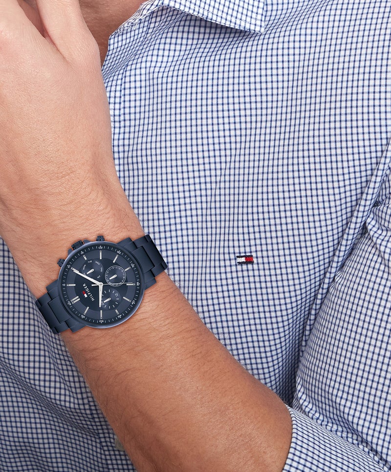 TOMMY HILFIGER ساعة رجالية مستديرة متعددة الوظائف بحالة من الفولاذ الأزرق المطلي بالأيونات - Image 4