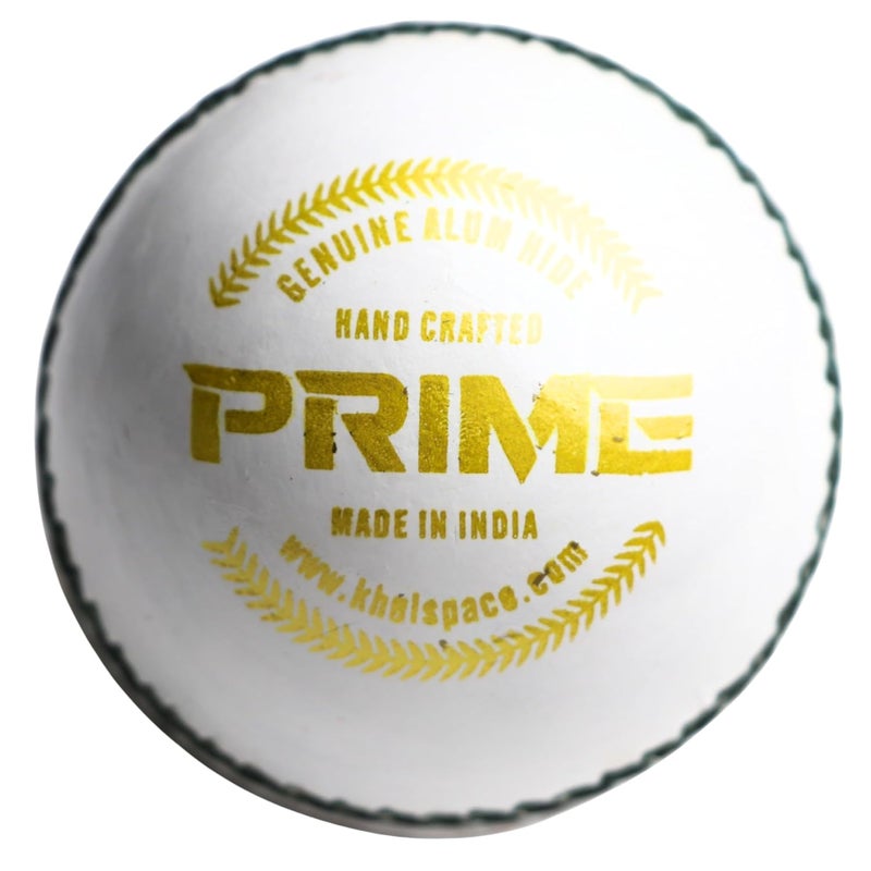KHELSPACE KS Prime White Leather Cricket Ball for Practice & Training – Entry-Level, Hand-Stitched, Durable Core, Ideal for Nets, Coaching & School Matches - Image 1