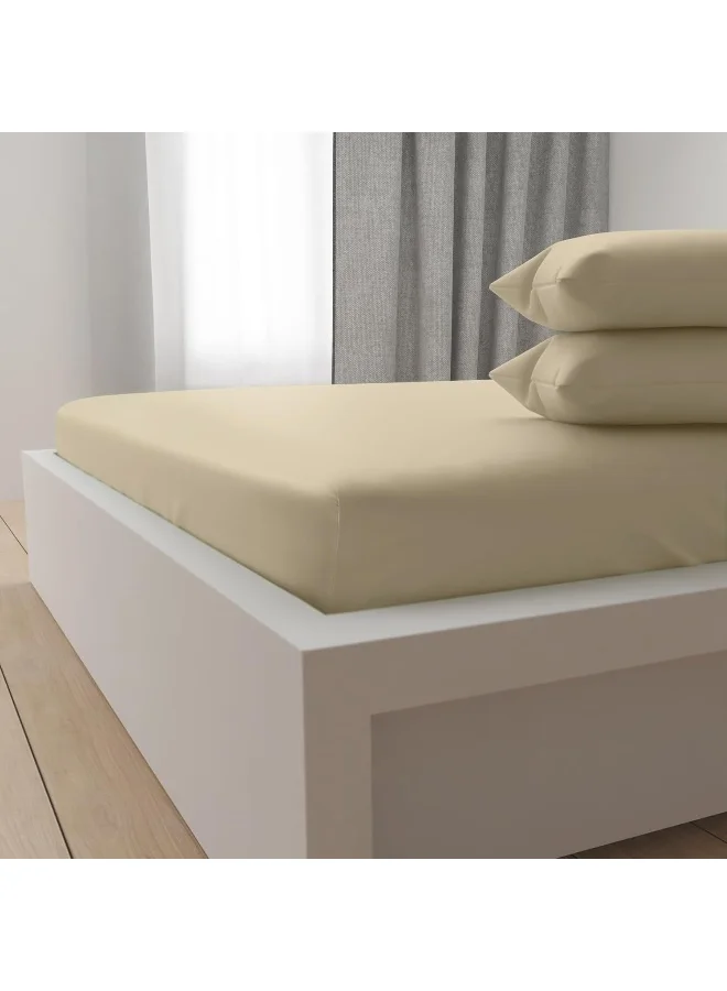 Hotel Linen Klub Hotel Linen Klub Luxury 100% Cotton 350TC Fitted Sheet Set - Ultra Soft &amp; Breathable, Hypo Allergenic Premium Quality Bedding, Size: Super King 200x200+40cm deep pocket and 2pc Pillowcase 50x75cm, Cream