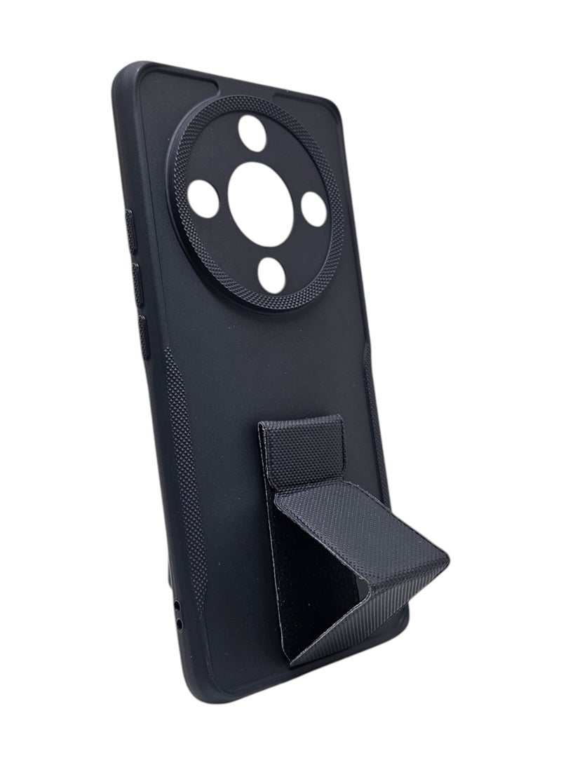 غطاء حماية خلفي سيليكون مع مسكة لهاتف هونر X9B - أسود - Image 2