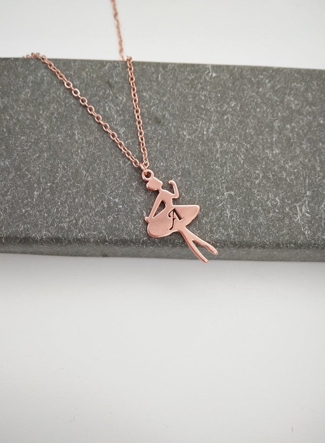 MANZHEN Rose Gold Ballerina Dancer Recital Gift Ballet Dance with Initial Alphabet Pendant Necklace Girls Jewelry (A) - Image 3