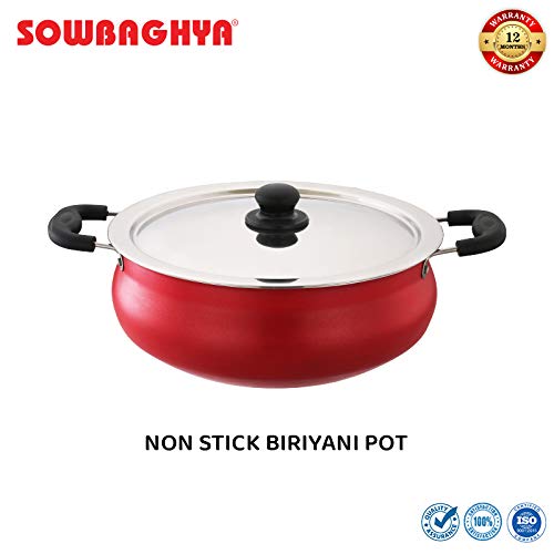 SOWBAGHYA Aluminium Biryani Pot with Lid, 6 L (Red) Handi | Patila | Bhagona | Tapeli with LID | Multipurpose Aluminium Cooking Utensils for Kitchen | Dishwasher Safe | Metal Spoon Friendly. - Image 2