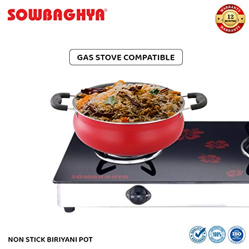SOWBAGHYA Aluminium Biryani Pot with Lid, 6 L (Red) Handi | Patila | Bhagona | Tapeli with LID | Multipurpose Aluminium Cooking Utensils for Kitchen | Dishwasher Safe | Metal Spoon Friendly. - Image 4