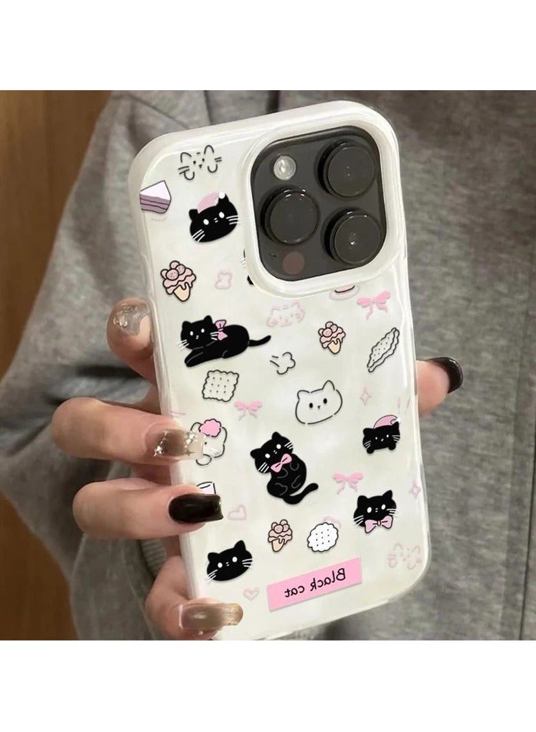 NIBEMINENT Cute Black Cat Protective TPU Case Cover For IPhone 14 Pro Max, White