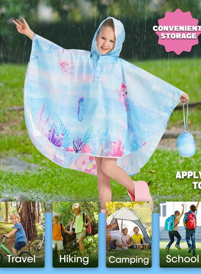 WAWSAM Lightweight Kids Rain Poncho Waterproof Kids Poncho Reusable Hooded Rain Jacket for Boys Girls - Image 4