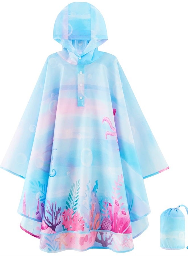 WAWSAM Lightweight Kids Rain Poncho Waterproof Kids Poncho Reusable Hooded Rain Jacket for Boys Girls - Image 1