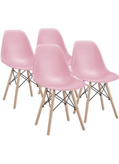 Dining Chair Set Of 4 Modern Dining Side Chairs with Wood Legs Plastic Kitchen Chair Armless Casual Chairs for Home Office Hotel Bistro Cafe Restaurant(Pink)
