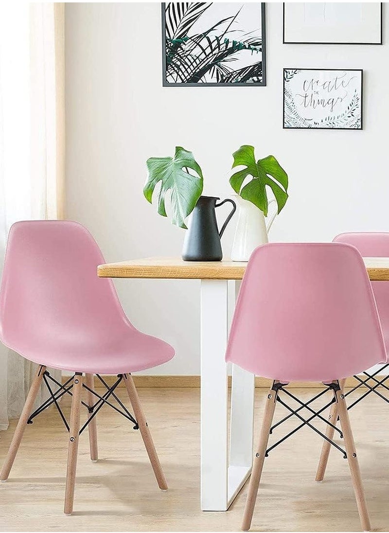Golden - Dining Chair Set Of 4 Modern Dining Side Chairs with Wood Legs Plastic Kitchen Chair Armless Casual Chairs for Home Office Hotel Bistro Cafe Restaurant(Pink) - Image 1