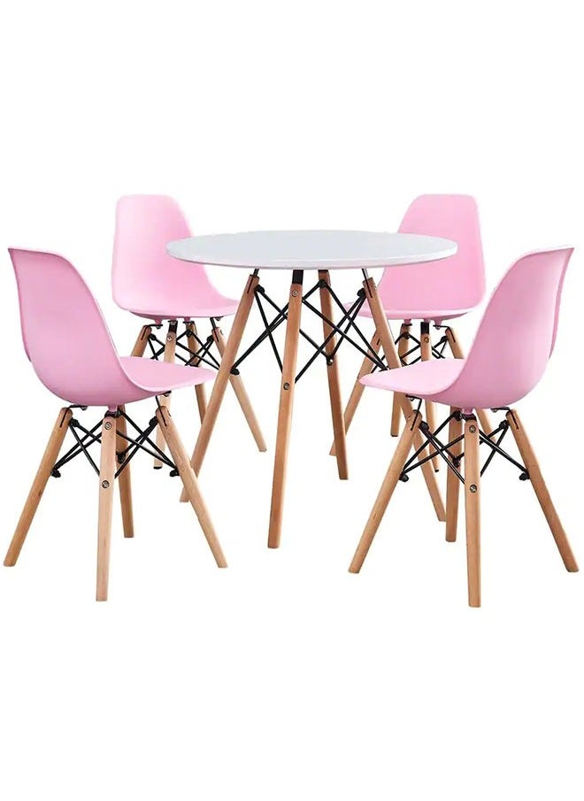 Golden - Dining Chair Set Of 4 Modern Dining Side Chairs with Wood Legs Plastic Kitchen Chair Armless Casual Chairs for Home Office Hotel Bistro Cafe Restaurant(Pink) - Image 1