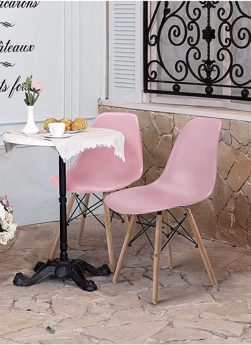 Golden - Dining Chair Set Of 4 Modern Dining Side Chairs with Wood Legs Plastic Kitchen Chair Armless Casual Chairs for Home Office Hotel Bistro Cafe Restaurant(Pink) - Image 1