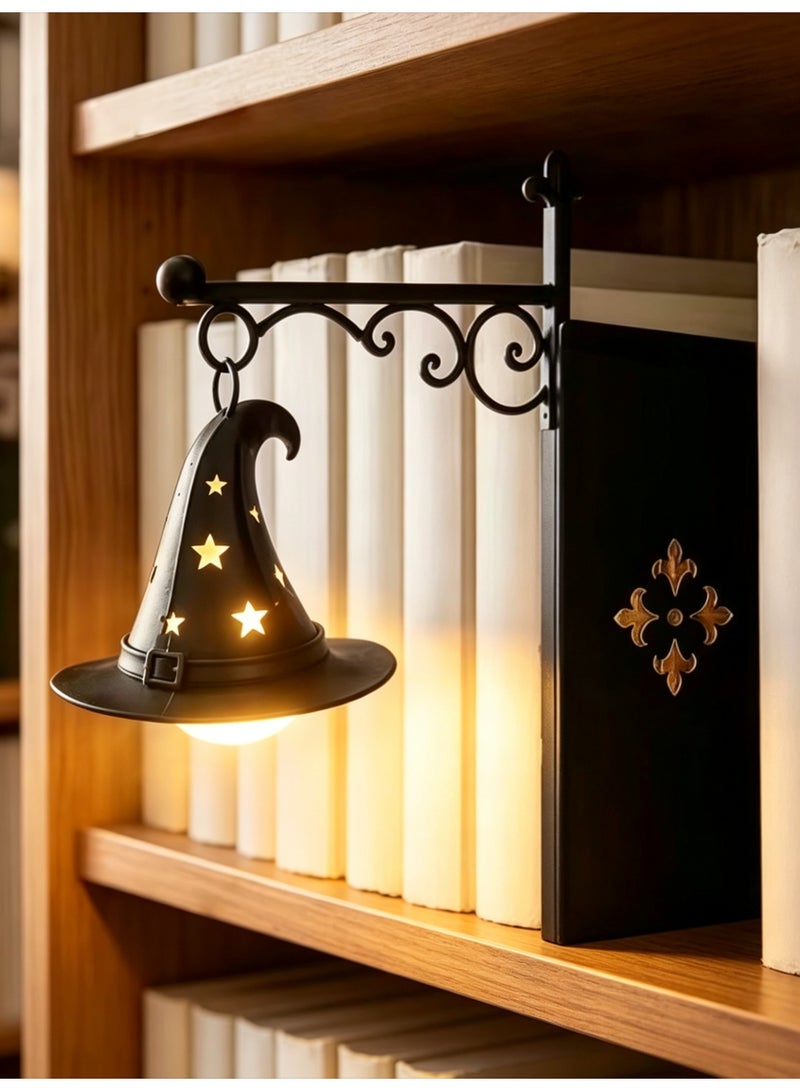 LED Bookshelf Lamp, Witch Hat Design Vintage Style Reading Nook Night Light, Decorative Library Lantern - Image 3