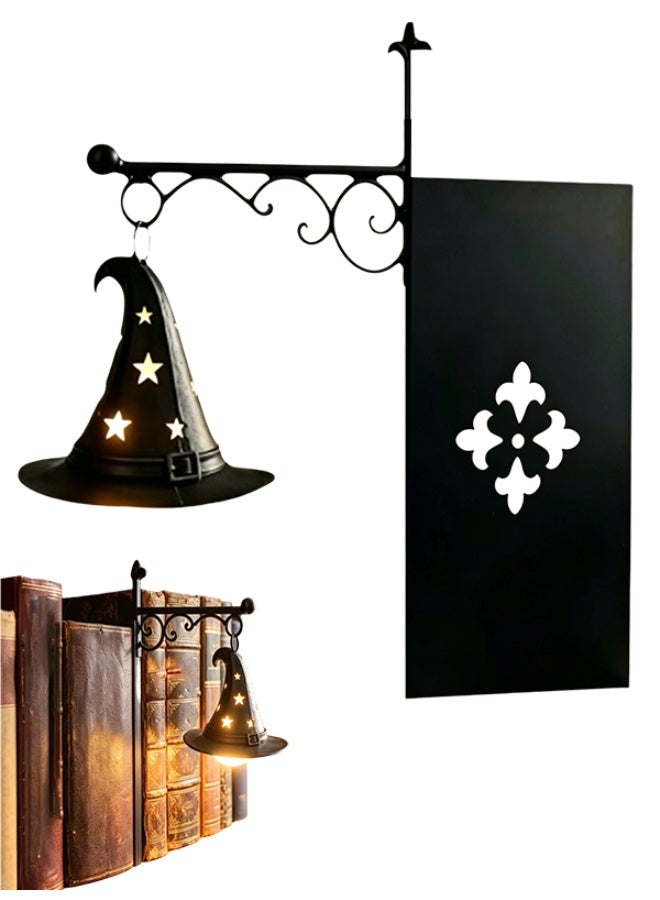 LED Bookshelf Lamp, Witch Hat Design Vintage Style Reading Nook Night Light, Decorative Library Lantern - Image 1