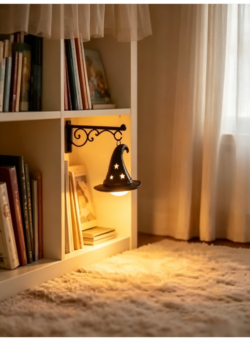 LED Bookshelf Lamp, Witch Hat Design Vintage Style Reading Nook Night Light, Decorative Library Lantern - Image 2