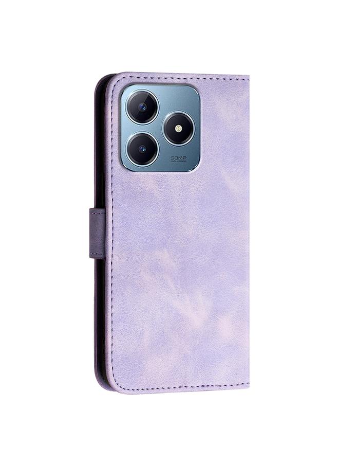 S-TOP Case For Realme C63 Global Grid Butterfly Embossed Pattern Leather Phone Case with Lanyard - Image 3