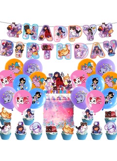 General Aphmau Plushies theme birthday party decoration plush Cat birthday flag cake with balloon spiral  - Image 1