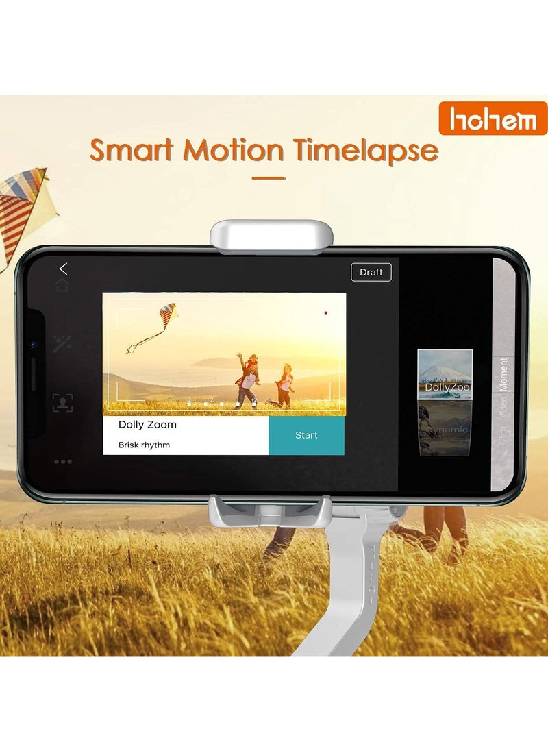 هوهم Hohem iSteady X 3-Axis مثبت انحراف خفيف الوزن وقابل للطي يدعم وضع اللحظة/الجمال/البدء التلقائي المتوافق مع iPhone 14/15 Pro/والهواتف الذكية Android (iSteady X White)  - Image 3