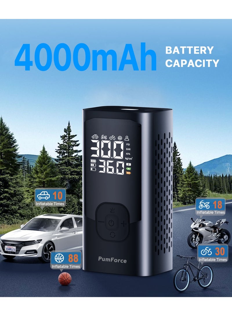 PumForce Cordless Tire Inflator 150 PSI, Portable Air Compressor with LED Display, Auto Shut-Off, USB-C Charging & LED Light for Car, SUV, Motorcycle & Sports - Image 3